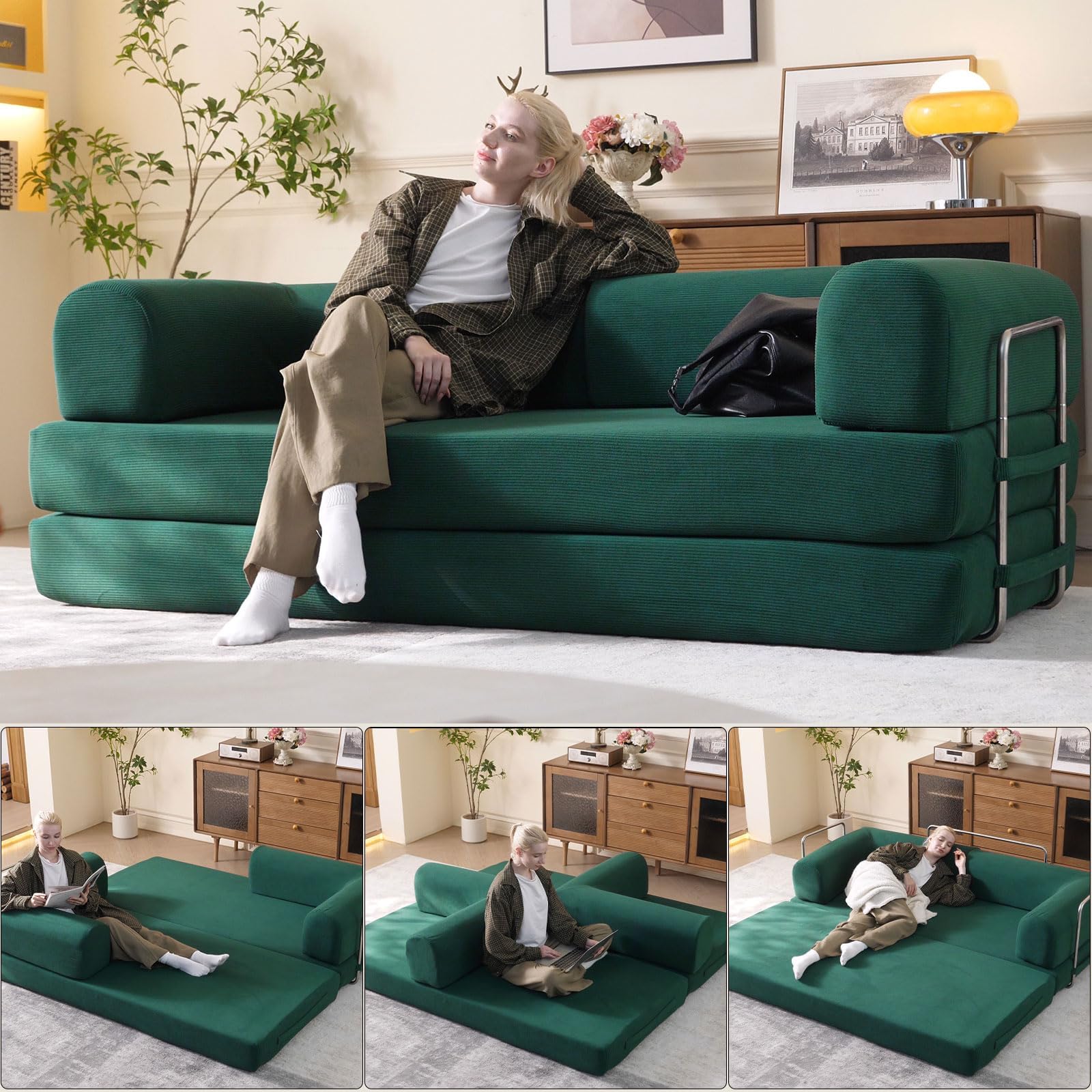 WHGBJA 79" 4 in 1 Convertible Sofa Bed Couch, Modular Sectional, Loveseat