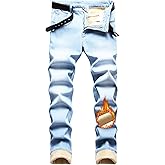 Qazel Vorrlon Men's Fleece Lined Jeans Winter Warm Flannel Skinny Slim Fit Stretch Denim Pants