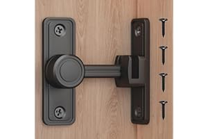 RETRIN Barn Door Privacy Latch, 90°/180° Swing Slide Lock, Zinc-Alloy, Adhesive or Screw Mount, Interior Use for Bathroom/Bedroom/Closet/Shed, Includes Screws & Glue - Black