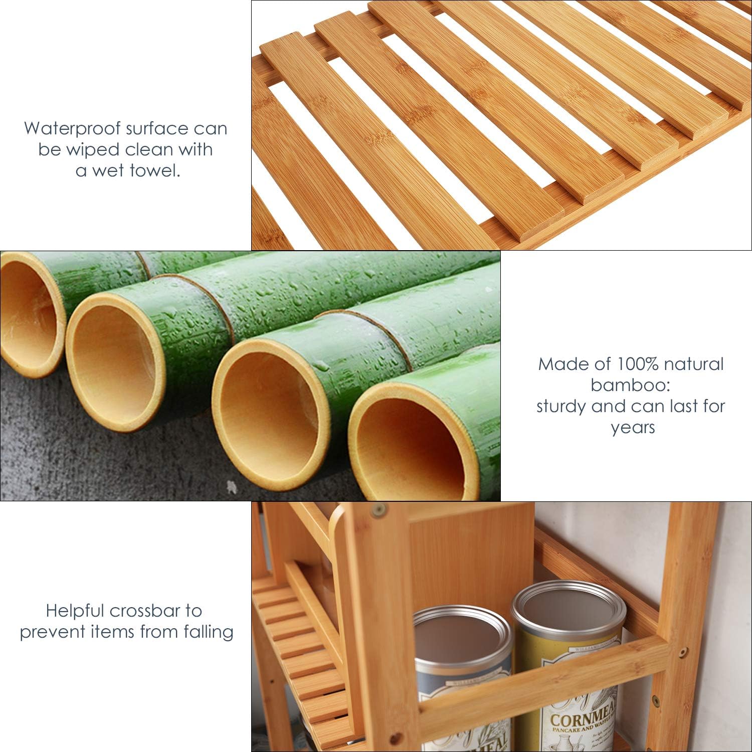 Homfa Bamboo Shelf 6 Tier, 63.4 Inches Height Free Standing Bookshelf Plant Flower Stand Rack Bathroom Storage Tower, Multipurpose Utility Organizer Shelf 100% Nature: Kitchen & Dining