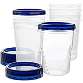 PLASTICPRO Food Storage Freezer Deli Containers Clear bottom With blue Top Twist on Lids Reusable, Stackable,[32 oz 6 Pack]