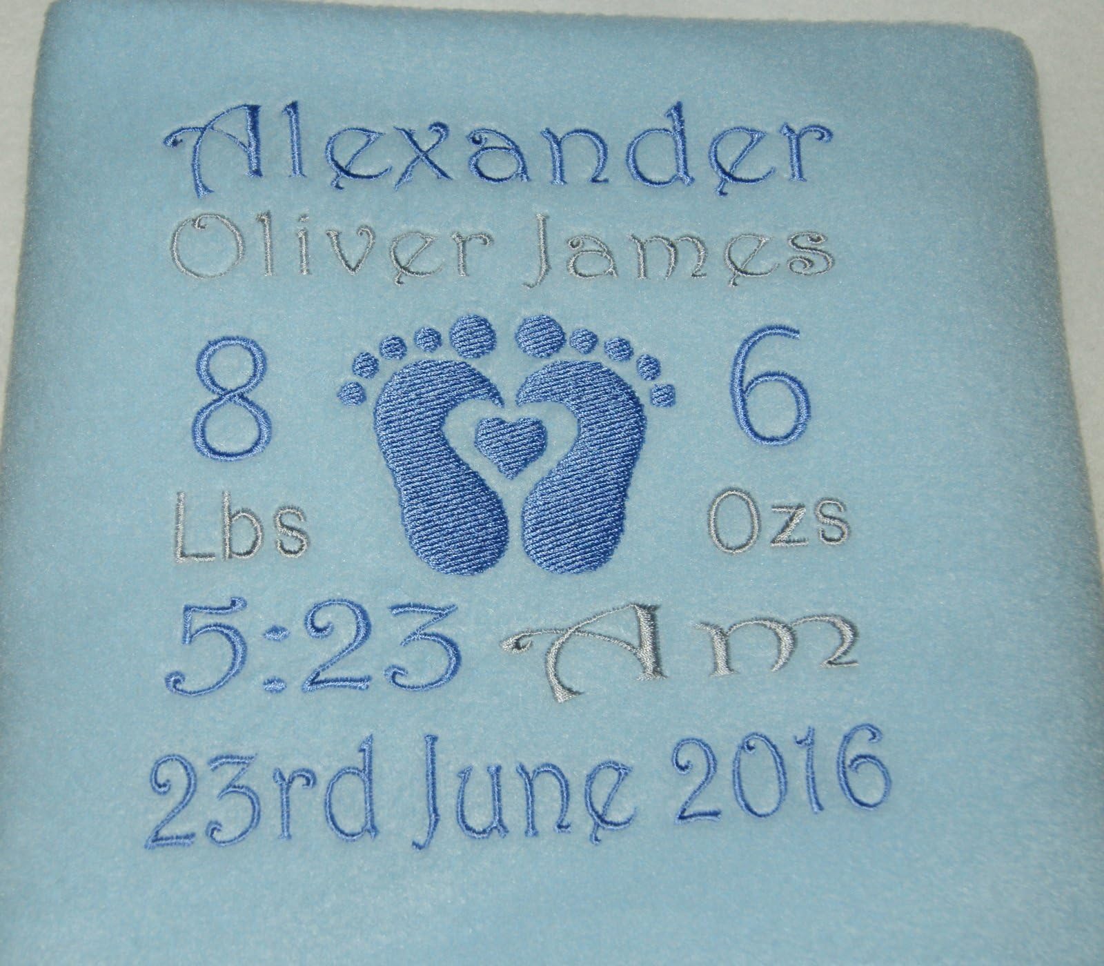 Personalised Baby Keep Sake Fleece Blanket. (Blue)