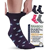 Pembrook Ankle Diabetic Socks for Women & Men - 4 Pairs Cats (Gray, Navy, Purple, Pink), Diabetic Plus Size Socks for Neuropathy