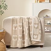 Snuggle Sac Heart Checkered Throw Blanket for Women,Love Blanket Heart Blankets for Her Wife Girlfriend Mom,Super Soft Warm Fluffy Faux Fur Blanket for Couch Sofa Bed,Beige Heart,60x80 inches