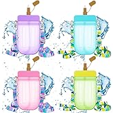 Cunhill 4 Pieces Ice Cream Water Bottles with Strap Kids Back School Gift for Student Kawaii Drinking Purse Ice Bar Transparent Jug Cup for Camping Sports Shopping