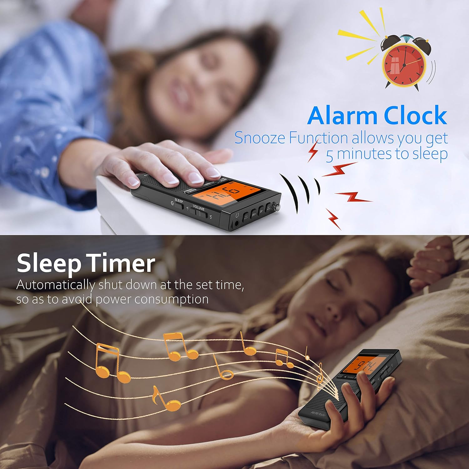 AM FM Portable Radio Personal Radio with Excellent Reception Battery Operated by 2 AAA Batteries with Stero Earphone, Large LCD Screen, Digtail Alarm Clock Radio: Home Audio & Theater