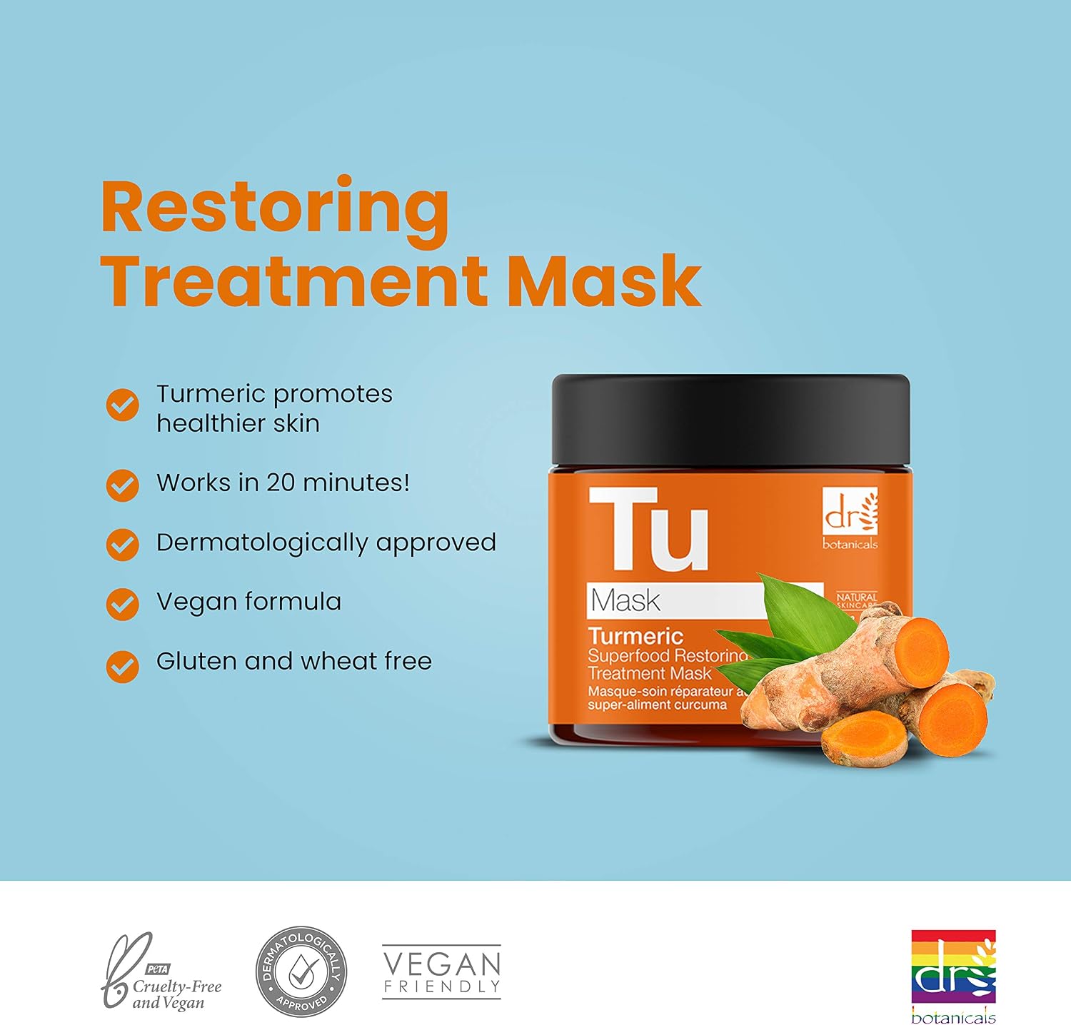 Dr Botanicals Turmeric Superfood Restoring Treatment Hydrating Mask for Skin regeneration and skin care 60 ml Orange - Image 3