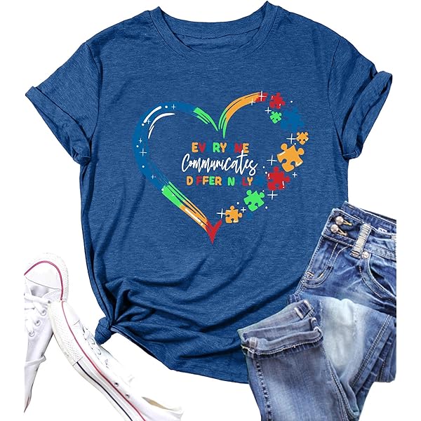 VVNTY Autism Awareness Shirts Women Autism T Shirt Autism Aceeptance Tee Casual Inspirational Tops, Blue, Small