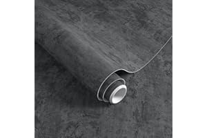 POWTICK Concrete Peel and Stick Wallpaper 17.7"x197" Dark Grey Black Renter Friendly Bathroom Wallpaper Removable Textured Th