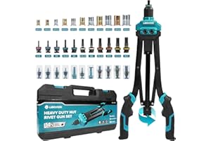 LIBRATON Rivet Nut Tool, 16" Rivnut Tool Kit, Hand Rivet Nut Tool kit with 11PCS Metric & SAE Interchangeable Mandrels, 110PCS Rivet Nuts, Carrying Case, Auto Release Nut Design