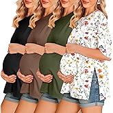 Ekouaer 4 Packs Women’s Maternity Shirts Short Sleeve Split Side Pregnancy Tee Tops Tunic Blouse Mama Clothes