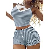 Ekouaer Cami Pajama Sets Y2K 2 Piece Lace Crop Top and Shorts Sexy Pjs Summer Lingerie Sleepwear Nightwear for Women