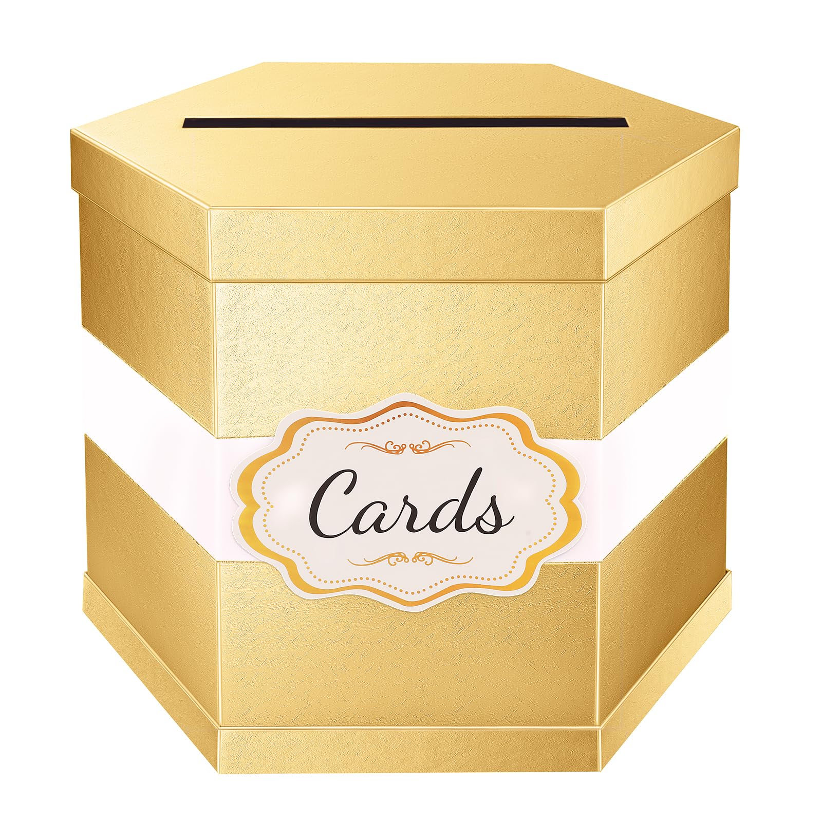 Photo 1 of ROSEGLD Card Box, Card Receiving Box with Ribbon 14x12x12 Inches, Elegant Card Box Holder for Wedding, Graduation, Birthday, Baby Shower, Engagement (Gold)