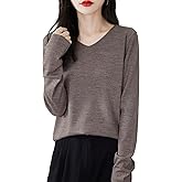 Chanyarn Women's 100% Merino Wool Base Layer Shirt Tops V Neck Long Sleeve Travel Hiking Tee T Shirt Pullover Sweater