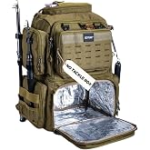Goture Fishing Tackle Backpack with Cooler, 2 Rod Holders &amp; Rain Cover | 53L 600D Water-Resistant Gear Storage Large Tackle Bag, 8 Lure Pockets,Bottle Holder,Pliers Pocket, for Camping Hiking