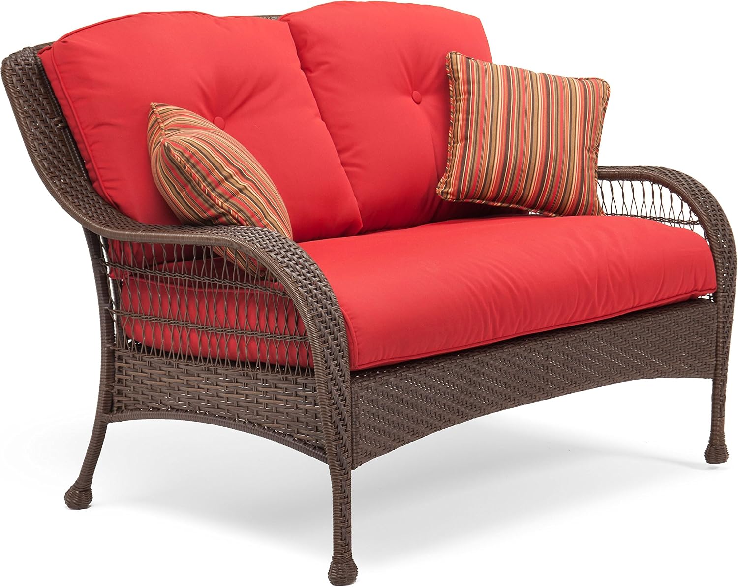 Amazon Com La Z Boy Outdoor Bristol Resin Wicker Patio Furniture Conversation Set Scarlet Red 4 Piece Two Lounge Chairs Loveseat Coffee Table With All Weather Sunsharp Cushions Garden Outdoor