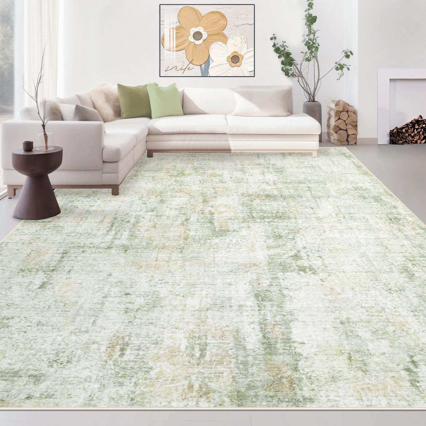 Photo 1 of Area Rugs 8x10 Living Room: Washable Rug Modern Abstract Large Rugs Soft Non Slip Neutral Rug Stain Resistant Indoor Carpet for Bedroom Kitchen Dining Room Home Office Rugs(Green Brown,8'x10')