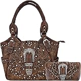 Western Style Tooled Leather Concealed Carry Purse Buckle Handbags Country Shoulder Bags Wallet Set Brown