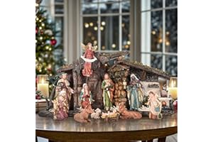 Ultym 20" Lighted Nativity Sets & Figures, 12pcs Large Christmas Nativity Set with Individual Figurines, Resin Collectible Manger Scene Nativity, Add Peace & Joy for Home Office Church Holiday Decor