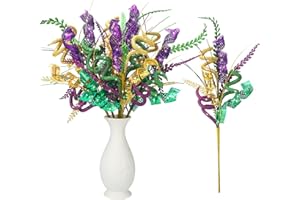 Zeyune 6 Pcs Mardi Gras Picks Decoration 17.7 Inch Purple Green Gold Mardi Gras Floral Picks and Sprays Artificial Twig Branch Table Centerpiece Decor for Tree Topper Arrangement Wreath Party Ornament