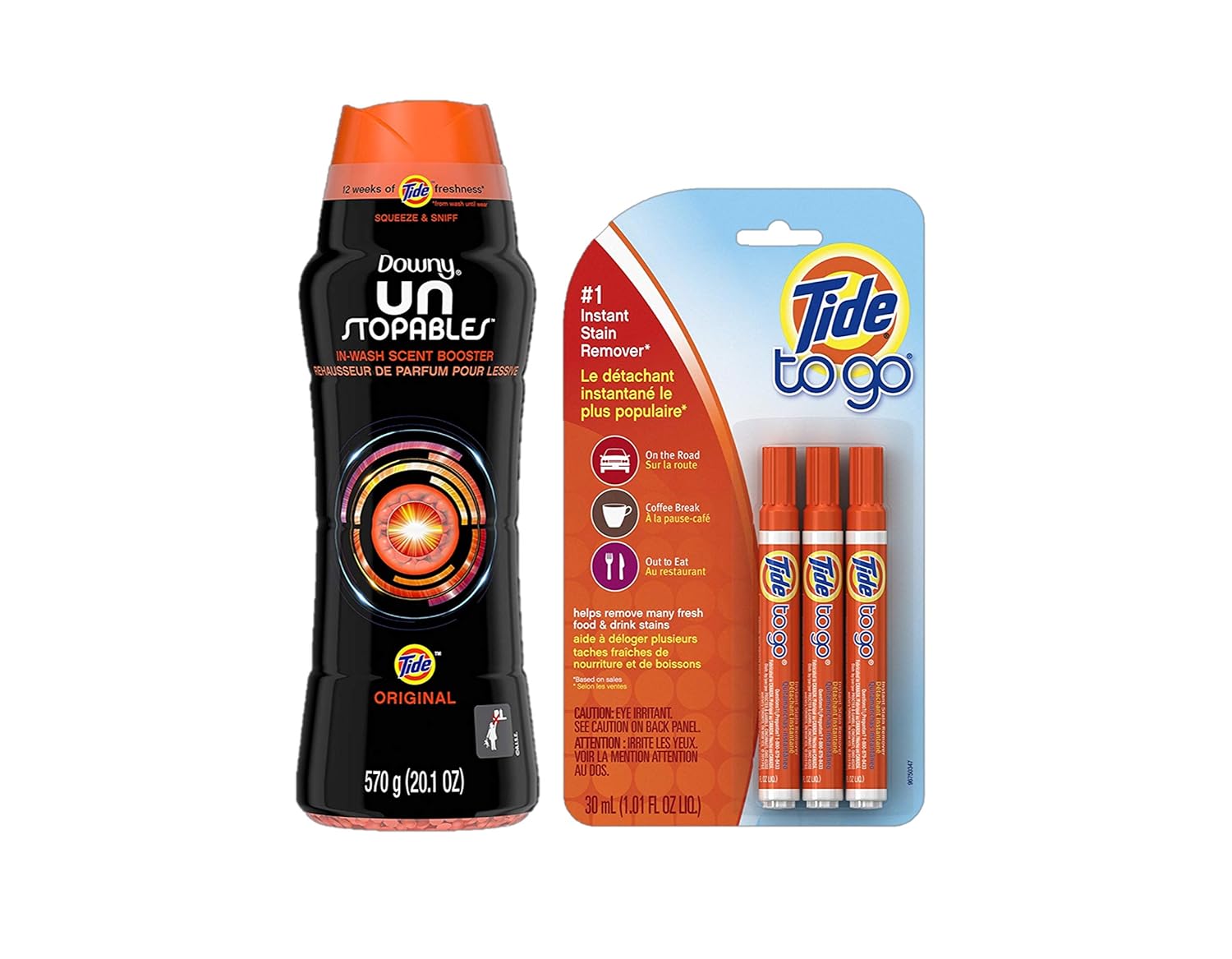 Downy Unstopables In-Wash Scent Booster Beads with Tide Original Scent, 20.1 oz andInstant Stain Remover Liquid Pen, 3 Count