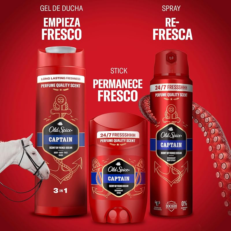 Captain Gel De Ducha Y Champú Para Hombres 2x1000ml, Gel Para Cara, Cuerpo Y Pelo 3 En 1 Multiusos, Frescura Duradera, Fragancia Excepcional, Limpieza Profunda