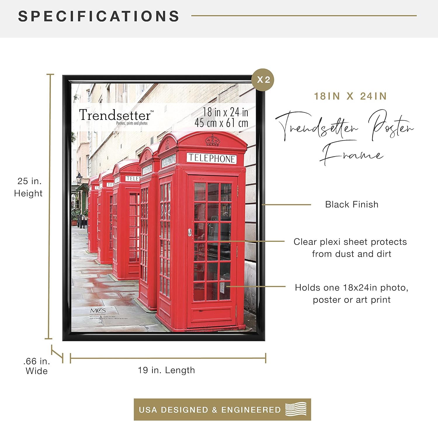 MCS, Black, 18 x 24 Inch Trendsetter Poster Frame, 2-Pack, 18 x 24: Home & Kitchen