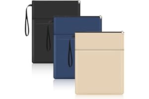 Aliceset 3 Pcs Book Lovers Gifts Book Sleeves with Zipper 11.8 x 9 inch Travel Book Covers Protector Pouch Bag with Pocket Handle Strap for Hardcover Paperback Washable(Black, Beige, Blue)