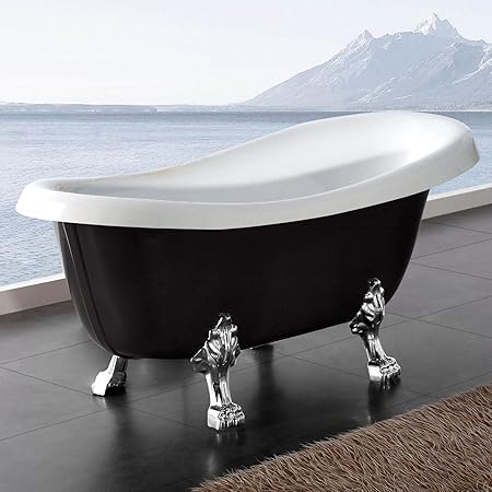Möbelcreative Freistehende Design Badewanne Nostalgie inkl. Ab- und Überlauf schwarz chrom