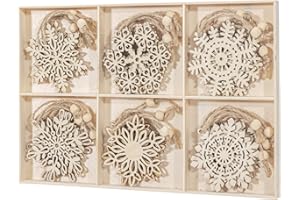TOOUP 24pcs Wooden Christmas Snowflake Hanging Ornaments, DIY Wooden Snowflake Crafts, Wooden Snowflake Crafts Suitable for Party Supplies,Christmas Tree,Painted Gifts for Kids,Winter Decorations