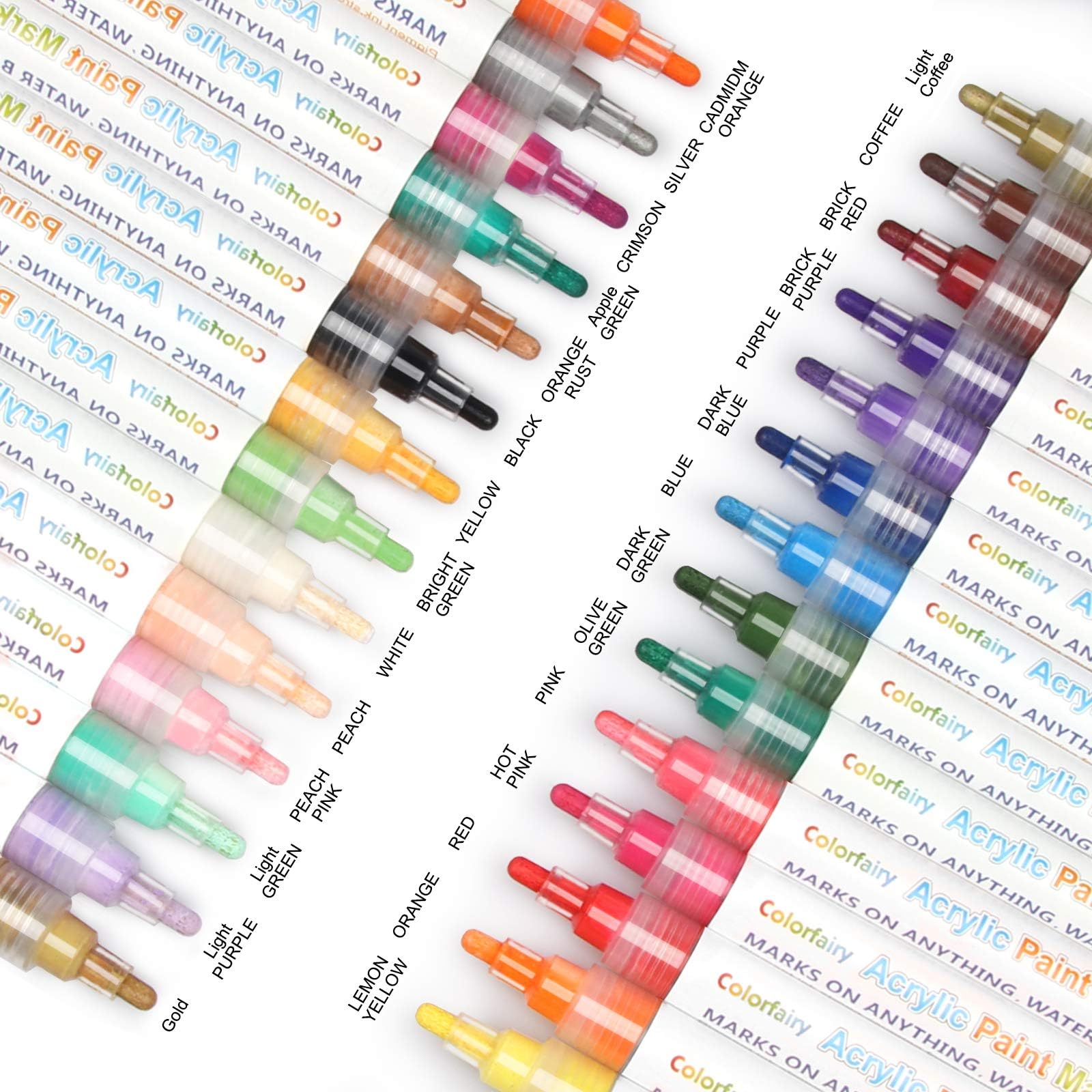 28 Colors Acrylic Paint Marker Pens with Fine & Medium Reversible Tip, Colorfairy Water Based Paint Set for Rock Painting, Ceramic, Glass, Wood, Metal, Canvas, Fabric