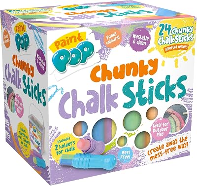 Paint Pop Chunky Chalk Sticks 24 Assorted Colours with Storage Tub