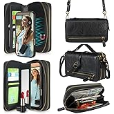 Harryshell Compatible with iPhone 16 Pro Max Case Wallet Multi Zipper Detachable Removable Cover Purse with Card Slots Holder Mirror Crossbody Wrist Strap for 6.9 inch 2024 (Black)