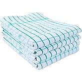 AMOUR INFINI Kitchen Towels Set of 4 - Highly Absorbent, Super Soft Terry Cotton 20x28 Inch Dish Towels with Hanging Loop - Hand & Tea Towels for Cleaning & Drying Dishes (Teal)