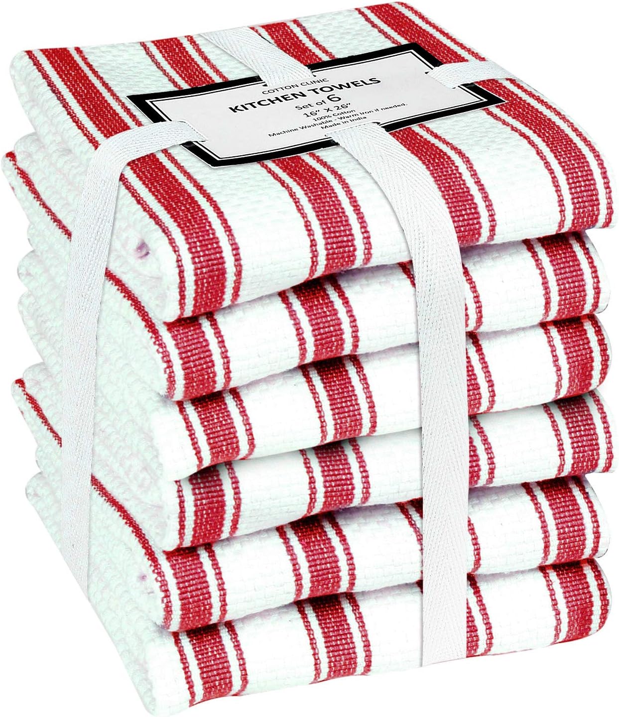 Cotton Clinic Set of 6 Cotton Tea Towels 40×66 cm Dish Towels Pack with