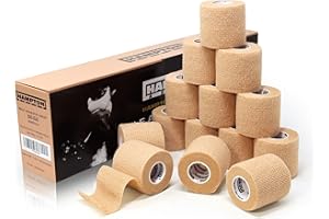 Hampton Adams | As Seen on Shark Tank | Self Adhesive Bandage Wrap (14-Pack) | 15ft | Pet Safe | Breathable Athletic Elastic Cohesive Bandage for Sports Injury Ankle Knee Wrist sprains (Beige)
