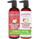 PURA D'OR Apple Cider Vinegar Thin2Thick Set (16oz x 2) ACV Shampoo & Conditioner, Clarifying - Biotin, Keratin, Caffeine, Castor Oil, Aloe - All Hair Types, Men & Women (Packaging may vary)