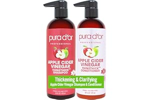PURA D'OR Apple Cider Vinegar Thin2Thick Set (16oz x 2) ACV Shampoo & Conditioner, Clarifying - Biotin, Keratin, Caffeine, Castor Oil, Aloe - All Hair Types, Men & Women (Packaging may vary)
