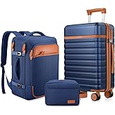 UKEIN Luggage Sets 3 Piece, Carry On Luggage 20In With Spinner Wheels,PC Hardside Suitcase Set with TSA Lock,Durable Carry On Suitcase With Travel Backpack for Men (Blue, 3 piece set (20inch))