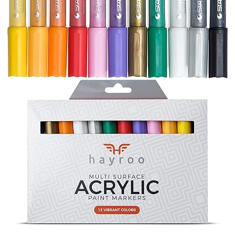 Acrylstifte Marker Stifte wasserfest - Acrylfarben 12 Farben fu?r Stein, Glasmalerei, Stoffmalerei, Rock-Malerei, Holz, Keram
