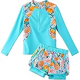 TFJH E 2PCS Girls Long Sleeve Swimsuit UV 50+ Rashguard Tankini Set Kids Swimwear Zipper 3-12Y