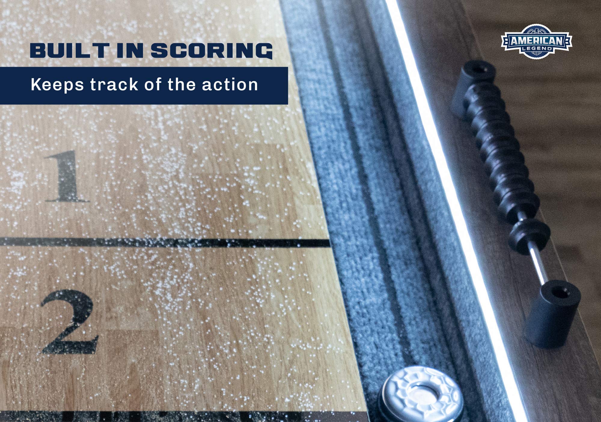 American Legend Kirkwood And Stonebridge 9’ LED Light Up Shuffleboard Table With Bonus Games on