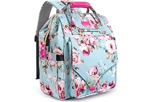 LitBear Diaper Bag Backpack, Large Capacity Multifunction Nappy Bags, Waterproof Baby Bag Floral Insulated Sturdy Travel Maternity Back Pack for Baby Girls with Diaper Pad Bottle Bag (Rose Flower)