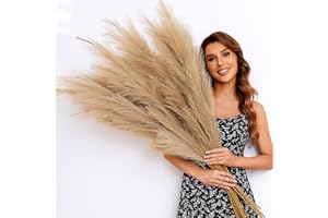 YXZZWL 6 PCS Faux Pampas Grass Large 45"/115CM Tall Big Artificial Pompous Grass Fake Pompass Branches Plants Fluffy Flower Floor Vase Filler for Home Boho Decor (Taupe)