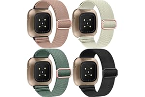 Zspoly 4 Pack Stretch Nylon Bands, Compatible with Fitbit Versa 4/Fitbit Versa 3 Bands/Fitbit Sense 2/Fitbit Sense Bands, Adjustable Soft Sport Woven Strap for Men and Women