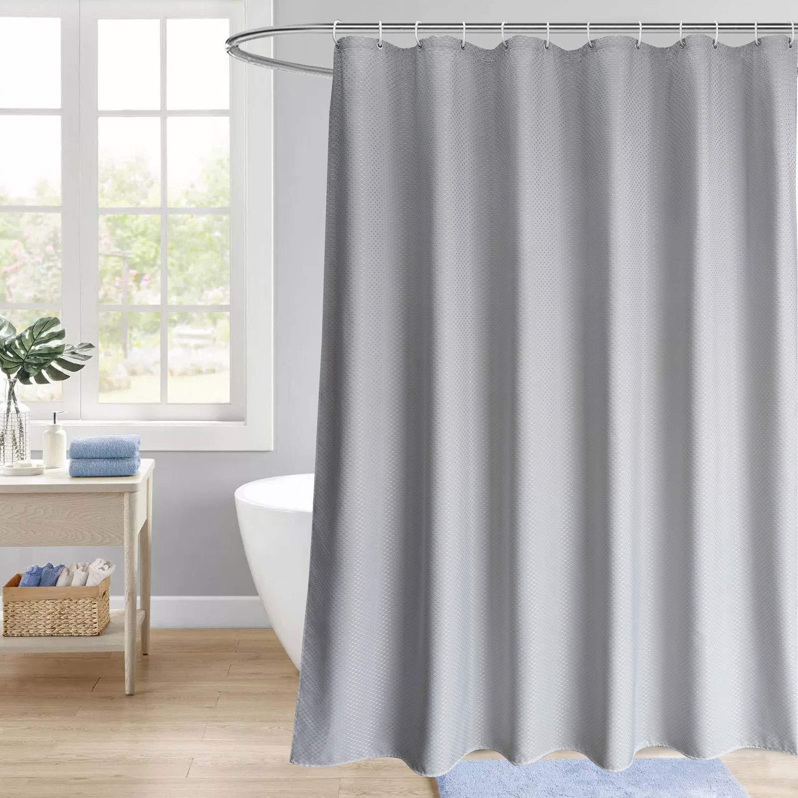 EurCross Grey Waffle Weave Extra Wide Shower Curtain 240 x 180 cm Drop,Water Repellent Mold free Heavy Weighted Fabric Bathroom Shower Curtains fit Home Hotel Decoration Wide 2.4 x 1.8 m Long