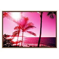 SIGNWIN Framed Canvas Wall Art Bright Pink Silhouettes Palm Trees by The Sea Coastal Ocean Photography Modern Art Panoramic Relax/Calm for Living Room, Bedroom, Office - 16