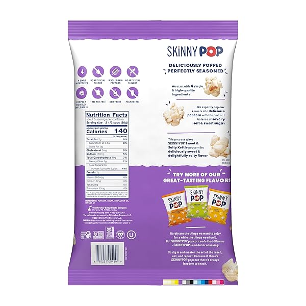 SKINNYPOP POPCORN, SWEET & SALTY KETTLE, WHOLE GRAIN, DAIRY-FREE SNACK, 5.3OZ BAG