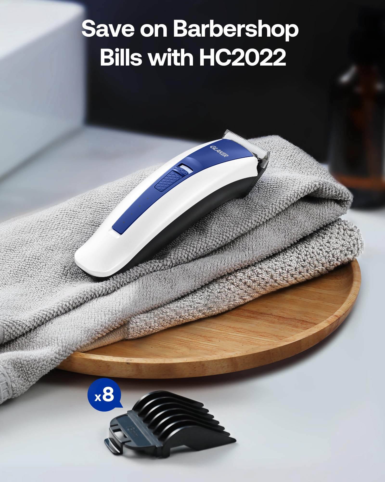 GLAKER Clippers for Hair Cutting - Cordless 2 in 1 Versatile Hair Trimmer with 8 Guards,Professional Barber Kit for Barbershop, Ideal Gift for Men