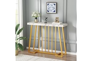 HDDDZSW Gold Entryway Table, Modern 40 inch Faux Marble Narrow Sofa Table Entry Way Table with Geometric Metal Legs for Living Room, Console Tables for Entryway, Hallyway, Entrance